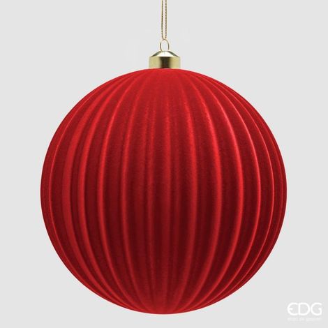 EDG Enzo De Gasperi Palla di Natale in Velluto a Righe Rossa Ø17,5 cm – Addobbo Natalizio (1/2)