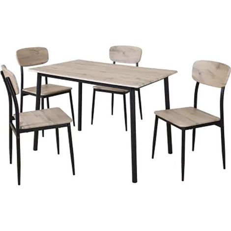 Ensemble repas table + 4 chaises MDF et métal (1/5)