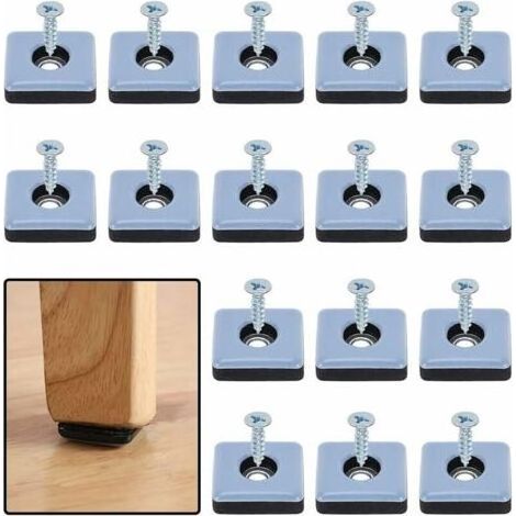 Patins de meubles robustes, patins autocollants en Téflon, carrés, avec vis anti-vibrations, patins de meubles, bleu/noir, patins Super Glider (lot de 16, 25 mm x 25 mm) (1/5)