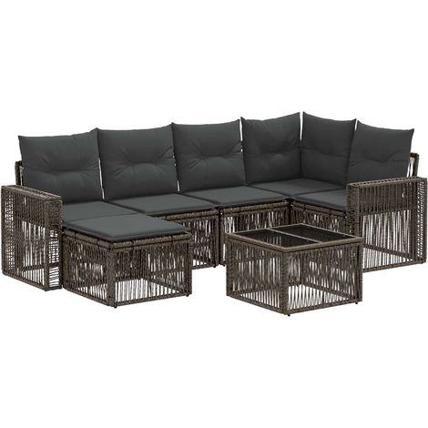 Gartensofa-set 7 pcs Grau und Dunkelgrau Poly-Rattan vidaXL