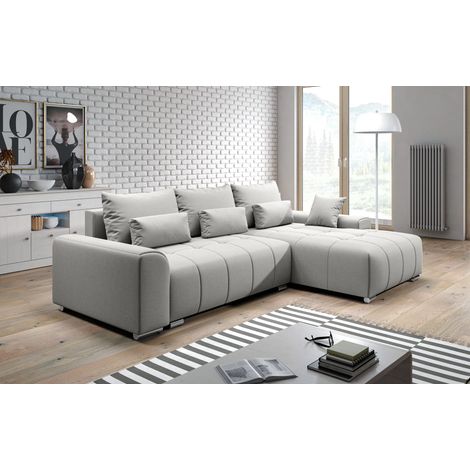 AX LIVING Eckschlafcouch mit Bettkasten Rivolli 260 cm grau