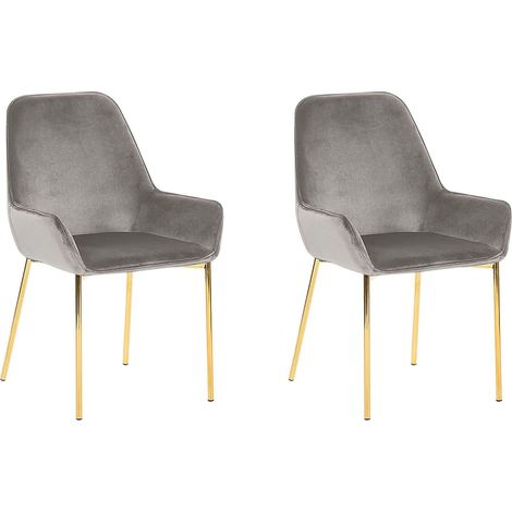 Set di 2 Sedie da Pranzo con Rivestimento in Velluto Grigio e Gambe Dorate Loverna