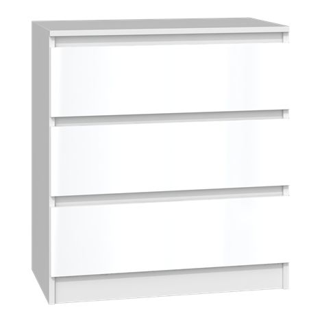 Commode enfant moderne 3 tiroirs – blanc brillant – design minimaliste – fabrication polonaise – meuble fonctionnel et spacieux – Onlywood (1/5)