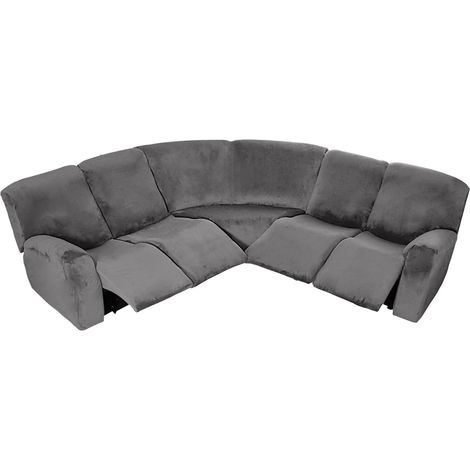 5-seater stretch velvet corner sofa cover – Stretch cover for reclining furniture for thick, soft, washable sectional sofa (grey, velvet) (1/5)