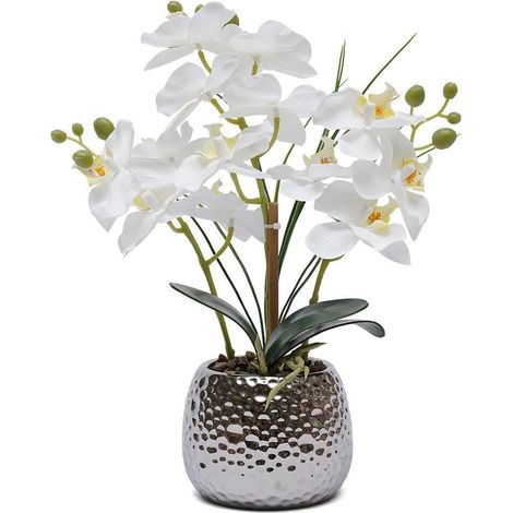 Pianta artificiale orchidea Fiori artificiali 39 cm con vaso in ceramica per coffee shop, decorazione della finestra, partito, cucina, ecc.