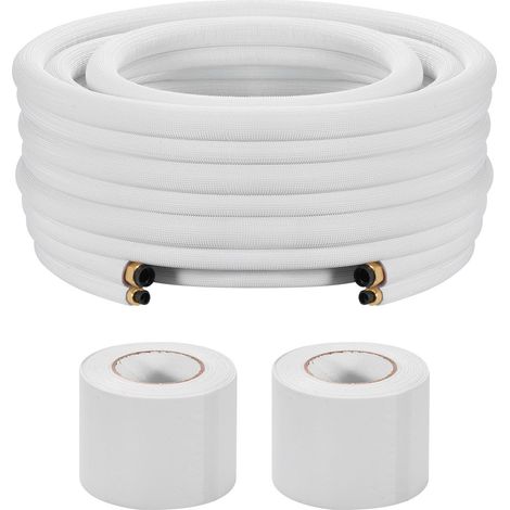 Liaison Frigorifique Tuyau en Cuivre Mini-split 6,4 mm 9,5 mm Diamètre Extérieur, 15,2 m Longueur, Bobine Isolée PE Blanc Épais 9,5 mm avec Écrous, Ruban Fixation, pour Mini Climatiseurs Split (1/5)
