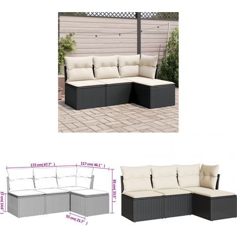 4-tlg. Garten-Sofagarnitur mit Kissen Schwarz Poly Rattan - Gartenmöbel - Sofa Set - Rattan Möbel - Outdoor Sofa - Lounge Set - Home & Living (1/3)