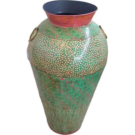 Vase aus Weißblech grün handbemalt im Indien Stil 94 cm (1/5)