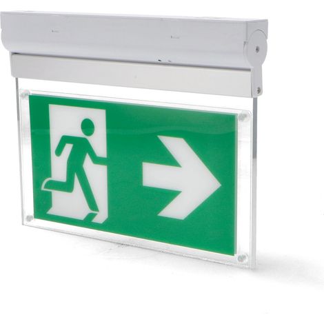 Luce di emergenza LED 3W segnale permanente con cartello doppio lato e pulsante auto-test (1/3)