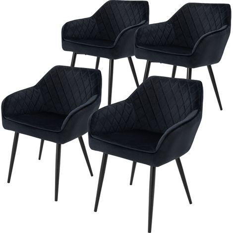 ML-Design Set di 4 Sedie da Sala da Pranzo con Braccioli e Schienale Rivestimento in Velluto Nero Sedia da Cucina Imbottita con Gambe in Acciaio Poltrona per Soggiorno Salotto Design Elegante