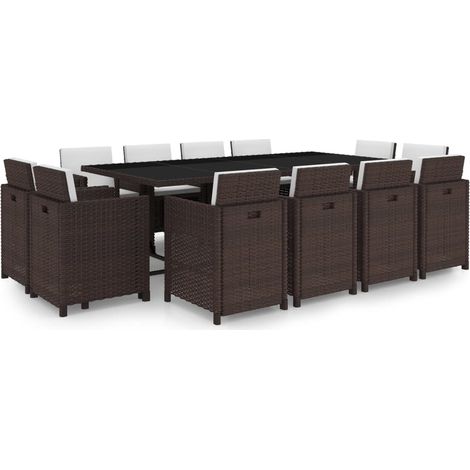 Salon de jardin avec coussins 13 pcs Ensemble Table et Chaise de Jardin - Résine tressée Marron BV514789 - BonneVie (1/5)