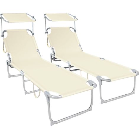 VOUNOT® 2er Set Sonnenliege mit Dach, 190 x 58 x 27 cm Beige