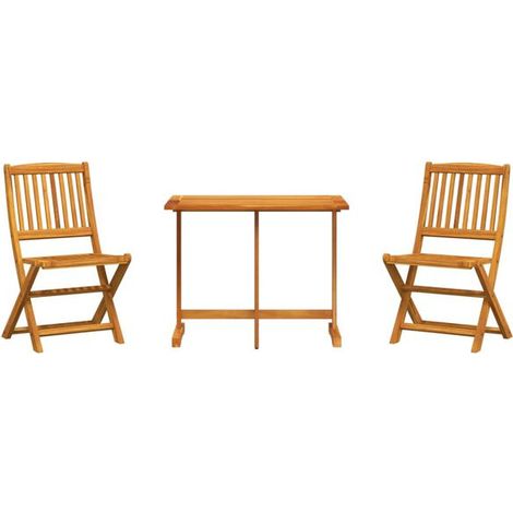 Ensemble table et chaises de jardin pliantes trois pièces en bois d'acacia massif (1/5)