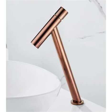 Robinet de Salle de Bain en Laiton Noir Bassin Robinet Robinet Robinet à Eau Froide et Chaude Robinet de Robinet de Robinet à Manche Simple(Tall Rose Gold) (1/5)