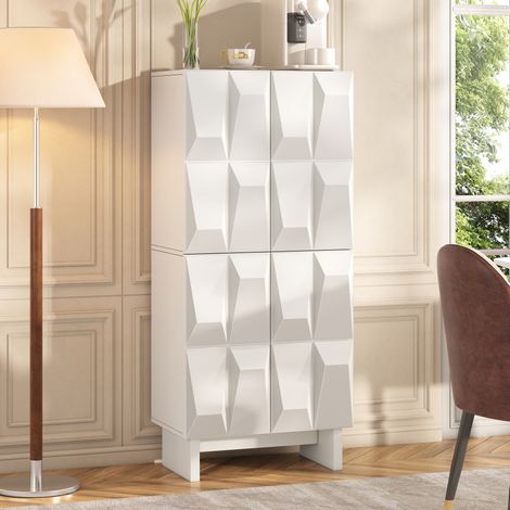 Schuhschrank Hochschrank 60.5x34x135.5 cm, platzsparend, 4 Türen, verstellbare Böden, Spanplatte, Weiß (1/5)