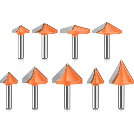 9 Pcs Routeur Bit, 8mm Ronde Queue Pointue Nez CNC Gravure Crochet Angle De Cisaillement Moulin Cutter Outils De Travail Du Bois fraise ronde 8mm Mèche à bois pour défonceuse