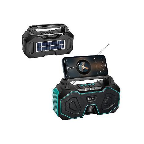 Enceinte Bluetooth solaire portable avec radio FM sans fil et support pour téléphone (verte) (1/2)