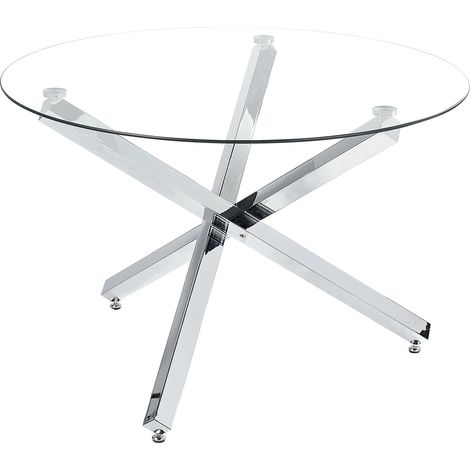 Table de Salle à Manger Ronde ø 110 cm en Verre et Métal Argenté Butler