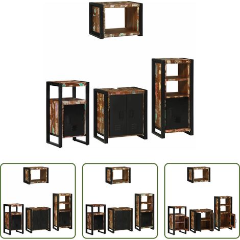Badezimmer Schrank - Badezimmermöbel-Set mit Regal 4 pcs Massives upgecyceltes Holz (1/5)