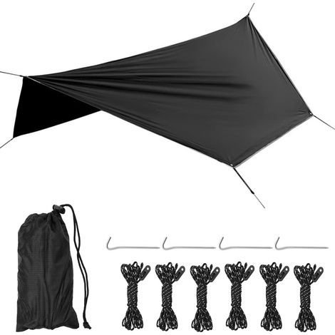 Bâche de Tente Anti Pluie Multifonctionnelle Camping Bâche Rain Tarp Parasol Anti UV équipement de Survie Tente de Randonnée pour Cour Camping Randonnée,360x280CM(Noir) (1/5)