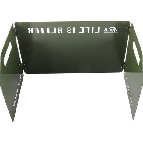 Pare-vent pliable pour réchaud de camping, écran anti-vent en métal, bloc-vent extérieur, pliage triple, vert armée, portable (1/5)