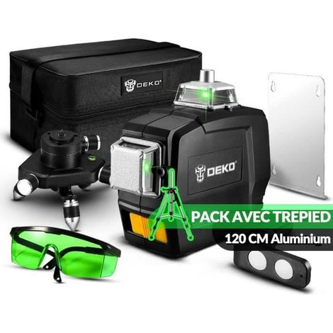 Niveau Laser 12 Lignes 360° - Trépied 120cm - Vert - Sans fil - Précision ±1mm/7m
