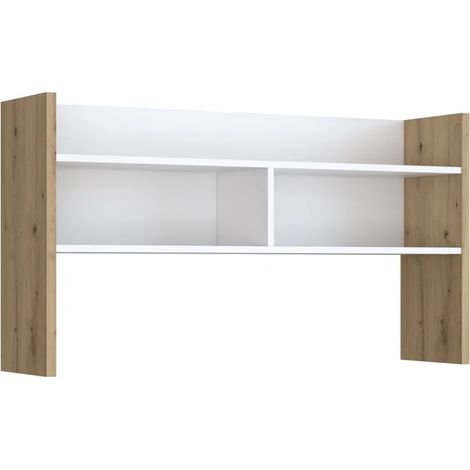 Surmeuble de bureau 110 cm blanc mat décor bois chêne – 2 niches et étagère intégrées – Pour bureau ODYSSÉE L. 110 cm – Meubletmoi (1/5)