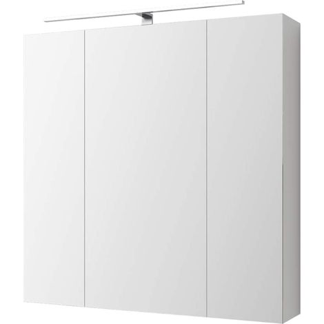 ML-Design Spiegelschrank Bad 3-Türig mit LED Beleuchtung, Steckdose, Lichtschalter und 6 höhenverstellbaren Glaseinlegeböden, 72,4x72x15 cm, Weiß, Badschrank Badezimmerschrank Badspiegel Wandspiegel