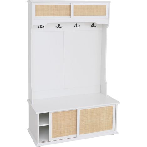 Garderobe HHG-655, Flurgarderobe Holzgarderobe, Melamin Kubu Rattan 163x100x47cm weiß