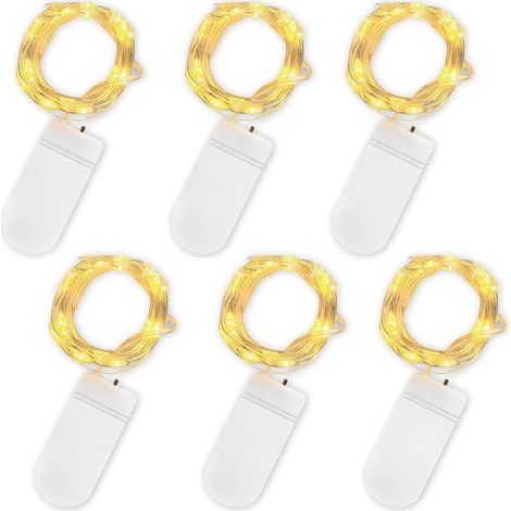 Batteriebetriebene Lichterkette, 6 LEDs, 2 m, 20 LEDs, wasserdichte Kupfer-Lichterkette für Geburtstag, Party, Hochzeit, Weihnachten, Gartendekoration, warmweiß (1/5)