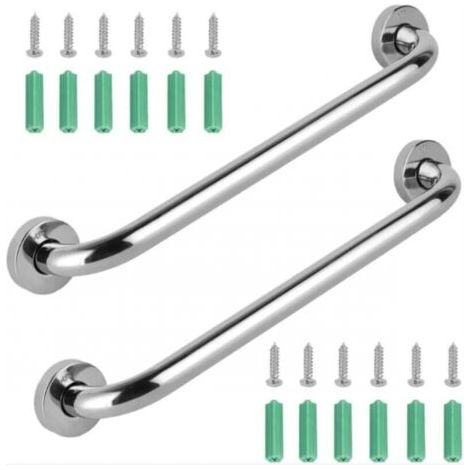 QORVA-Barres de sécurité pour salle de bain en acier inoxydable 30 cm (lot de 2) - Pour douches, femmes enceintes et personnes âgées (1/5)