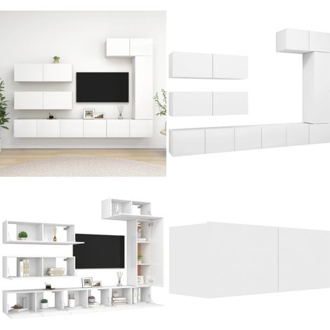 Ensemble de meubles TV 7 pcs Blanc Bois d'ingénierie - Meuble Tv - Meuble Tv Suspendu - Meuble Hifi - Rangement - Salon - Home & Living (1/5)