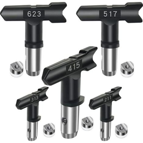 Accessoires pour pulvérisateurs airless, tête de pulvérisation réversible, 5 buses airless pour pistolets à peinture airless et pulvérisateurs airless 211, 313, 415, 517, 623 noir