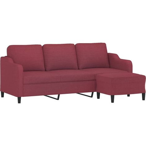 vidaXL Divano a 3 Posti con Poggiapiedi Rosso Vino 180 cm in Tessuto (1/4)