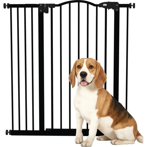 PawHut Pressure Fit Dog Stair Gate No Drilling Safety Gate Auto Close for Doorways, Hallways, 74-94cm Adjustable, 94cm Tall, Black