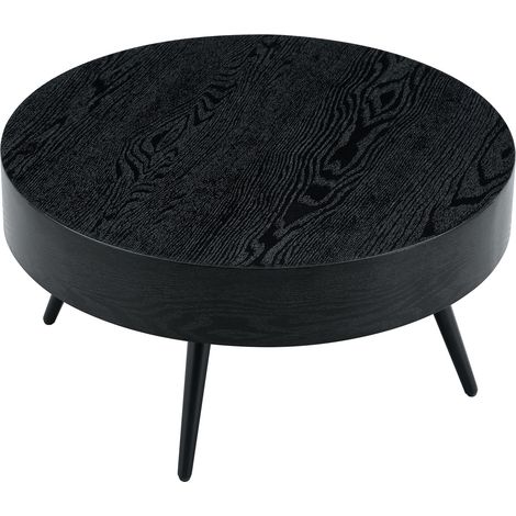 Table basse ronde en MDF noir effet bois 70 cm avec pieds en métal réglables (1/5)