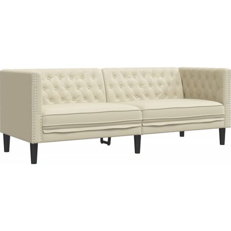 Canapé Sofa à 3 places Chesterfield crème similicuir (1/5)