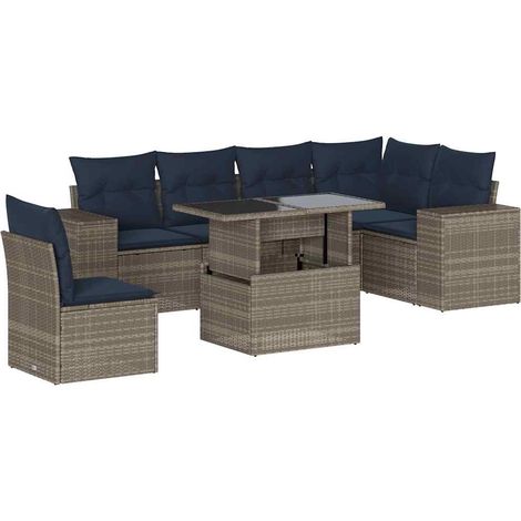 7-teiliges Gartensofa-Set mit Kissen, grau, Polyrattan vidaXL (1/5)
