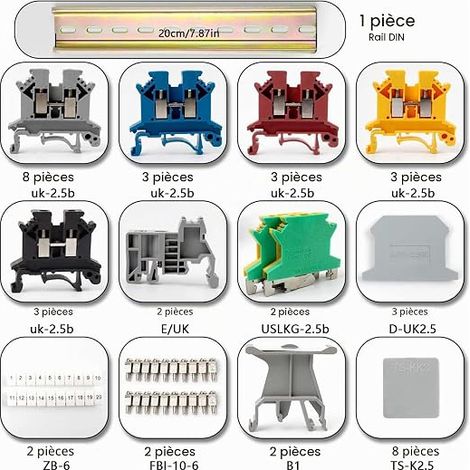 Borne D'alimentation UK 2.5B Kit de Borniers Sur Rail DIN, Borniers Sur Rail DIN, Borniers Sur Rail DIN pour Projets D'automatisation de Bricolage, Automatisation de la Production (1/4)