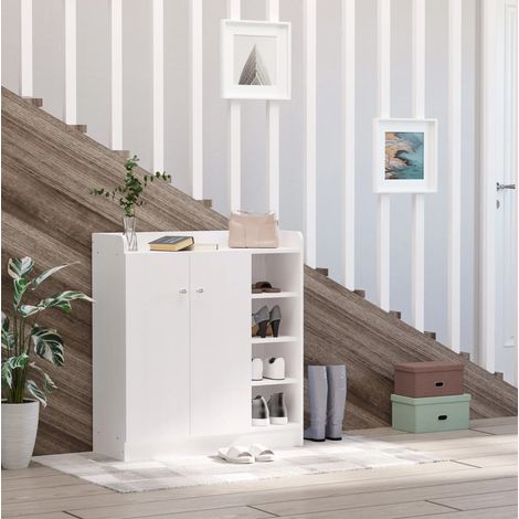 Mobile portascarpe con 2 ante e 4 scomparti, 83 x 30 x 90 cm, Bianco OKMYHOME (1/5)