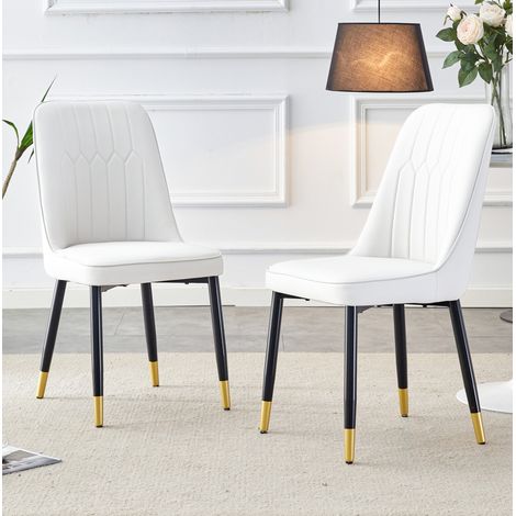 Silla de comedor de PU blanco y metal negro, moderna, con respaldo ergonomico y patas antideslizantes,43×41.5×89cm (1/5)