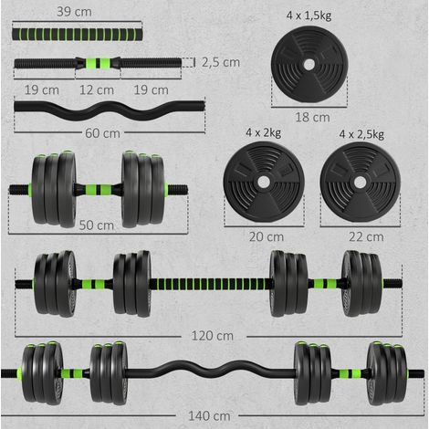 Verstellbare 25-kg-Hantel 3-in-1, umbaubar zur Langhantel, grün HAVRYA (1/5)