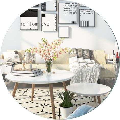 Miroir Verre 50 cm - Miroir Rond a Coller Rond 50cm - Adhesif Mural, Grand Mural - Autocollant sans Cadre pour Décoratif Toilettes Chambre, Entrée, Couloir (1/5)