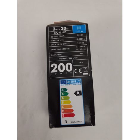 Ampoule LED - Sphérique 3W E14 - 200 Lumens - Blanc Chaud 3000K - Basse consommation - Voir photos