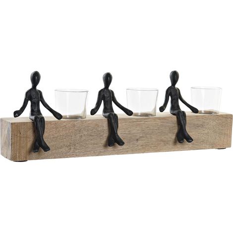 Kerzenhalter dkd home decor 43 x 9 x 14 cm Naturglas schwarz braun transparent Aluminium Holz de Griff (1/3)