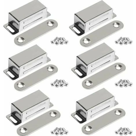 Lntyq Aimants de Porte pour Meubles, Aimants Magnétiques en Acier Inoxydable Puissants de 10 kg pour Placard de Porte (Lot de 6, avec vis en acier inoxydable) (1/5)