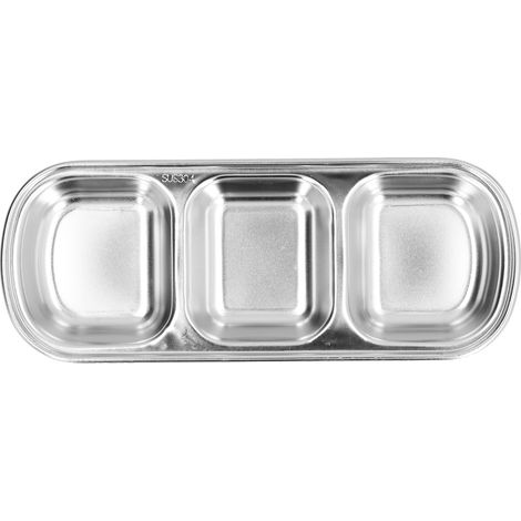Assiette à condiments en acier inoxydable épais, grille divisée pour sauce de fondue, plat à snacks 3 compartiments pour cantine (1/5)