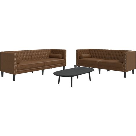 2-tlg. Chesterfield-Sofa-Set Braun Kunstleder Wildleder-Optik