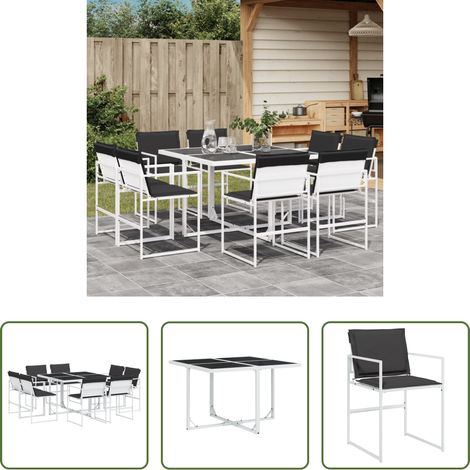 vidaXL Table de jardin -  Ensemble à manger de jardin avec coussins 9 pcs blanc textilène (1/5)