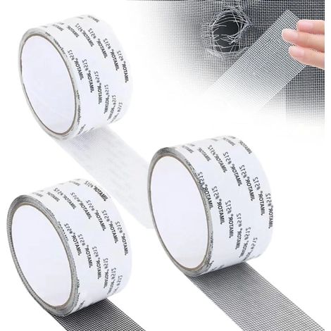 Ruban adhésif résistant pour moustiquaire, en fibre de verre, 5 cm x 200 cm, noir, gris, blanc. Kit compatible avec moustiquaires et portes. (1/3)